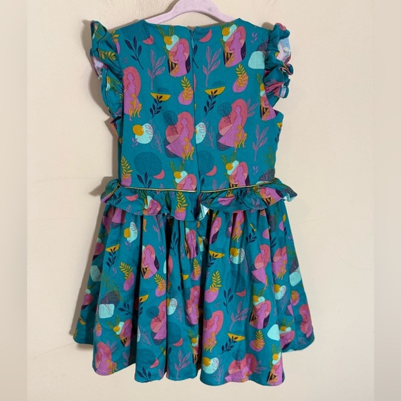 DISNEY STORE Frozen Ana Elsa Princess Dress Ruffle Turquoise Pink Print size 5/6 - Picture 3 of 6